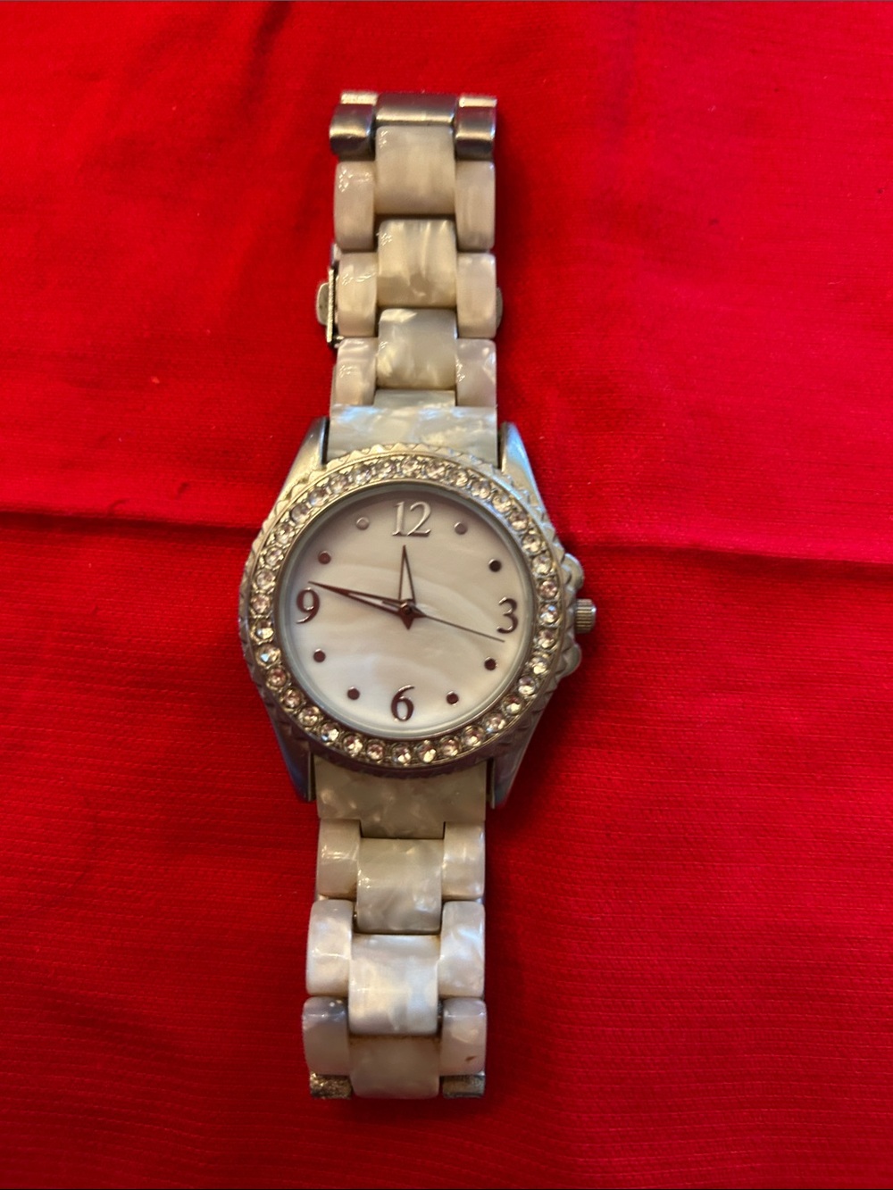 Pearl Resin Bracelet Watch with Crystal Bezel